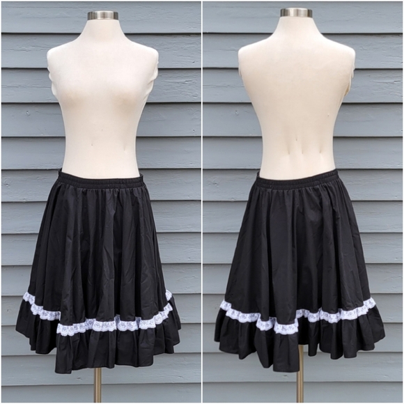 Vintage 70s Malco Modes Black Full Circle Square Dancing Ruffled Midi Skirt Md - Picture 1 of 5